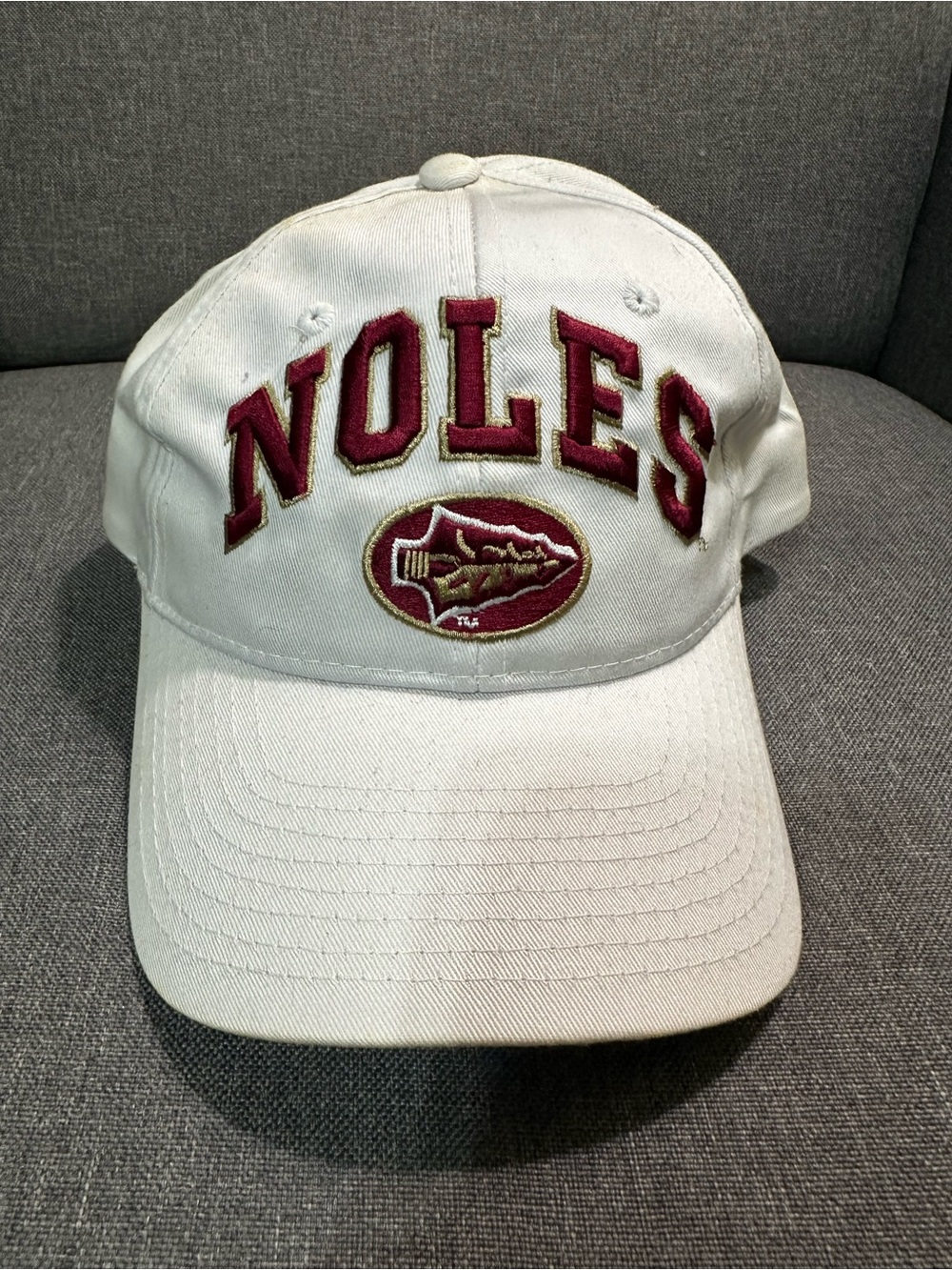 Zephyr White 'Noles' Embroidered Baseball Cap with Garnet Logo